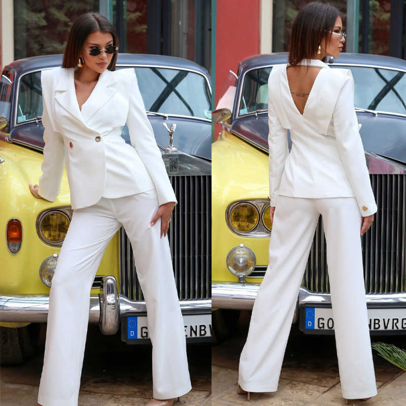 Customized Designer Women Pants Suits Open Back Ladies Prom Birthday Party Formal Wear Outfit Flared Trousers 2 Pieces