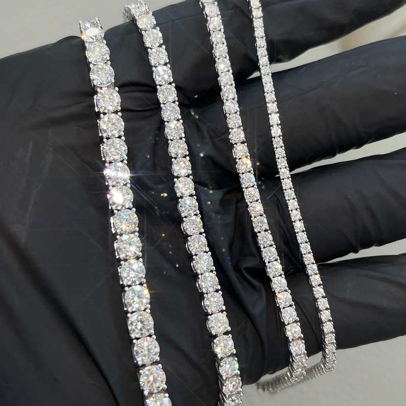 3mm 4mm Hiphop Iced Out VVS Moissanite Bracelets 925 Sterling Silver Bling Moissanite Tennis Bracelet
