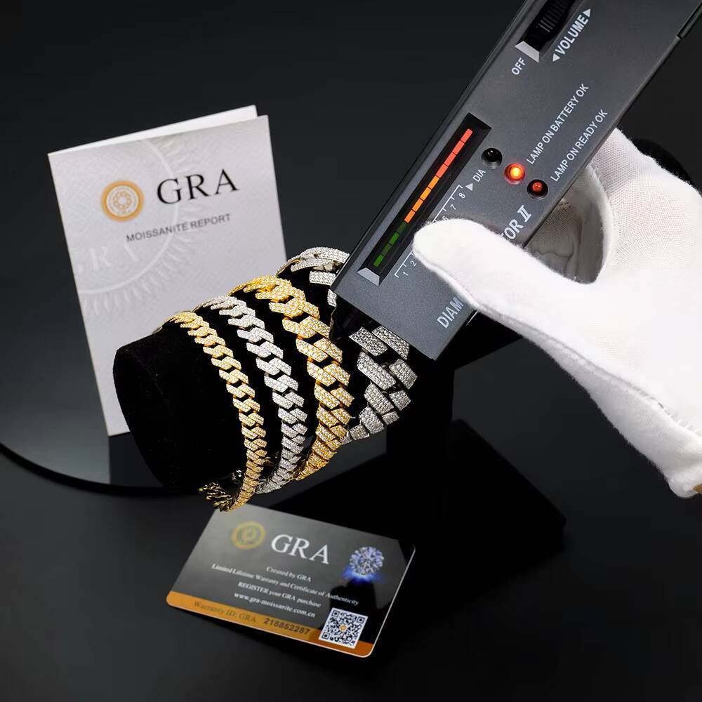 Miami 925 Silver 8mm 10mm 12mm 14mm 18mm 20mm Sharp Angled Style Cuban Link Chain Iced Out Mossanite Moissanite Bracelet for Men