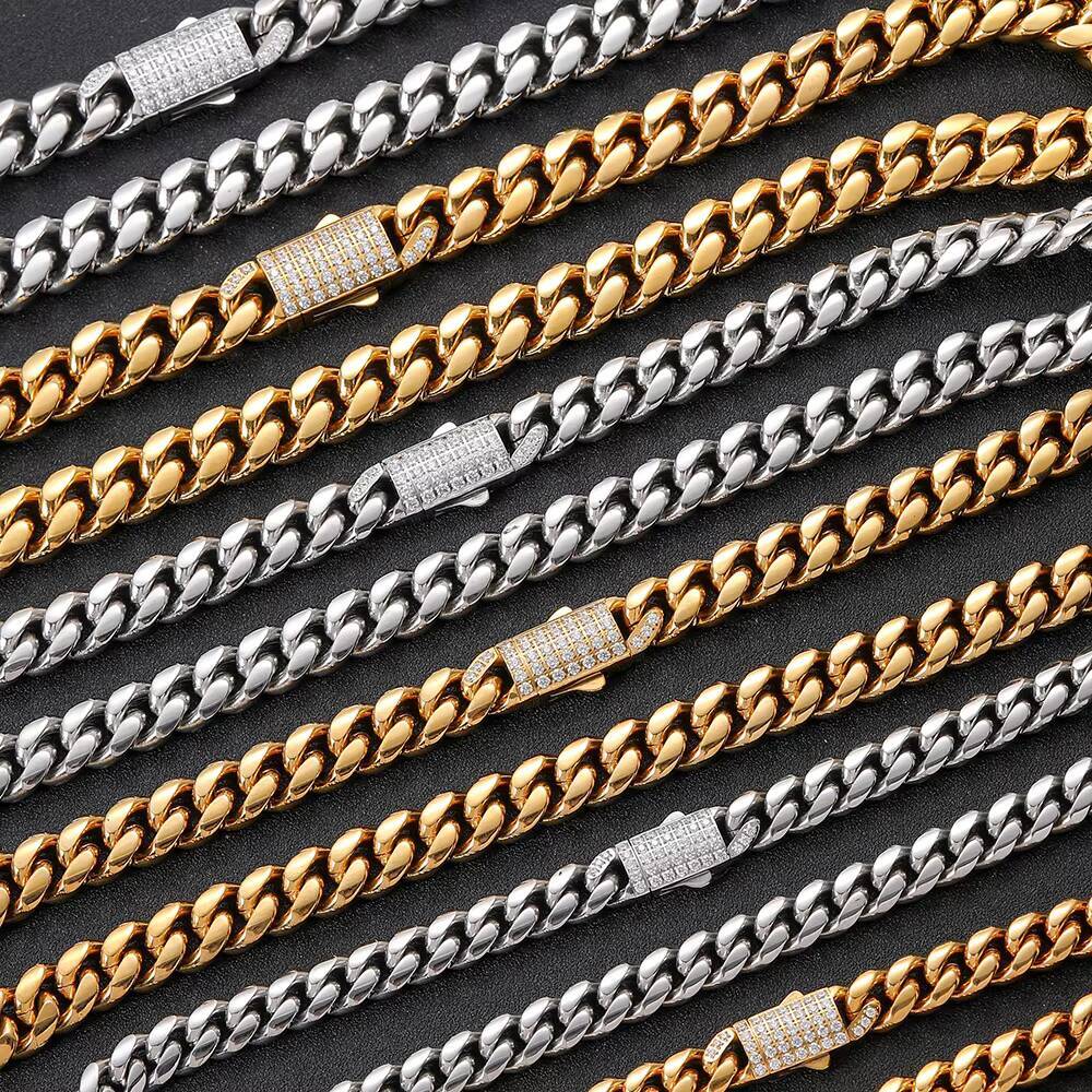 NUOYA Miami Cuban Link Necklace 18K Gold Plated Stainless Steel Chain High Quality Hip Hop Jewelry for Men