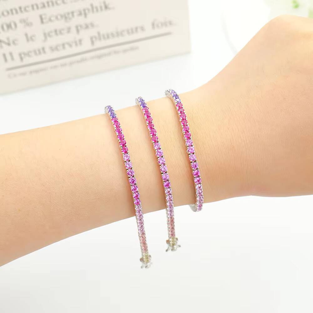 S925 Sterling Silver Tennis Bracelet with 3mm Rainbow Corundum Gemstone Wholesale Jewelry for Gifts