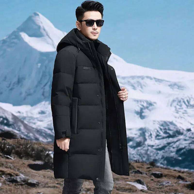 Men's Long Hooded Jackets Duck Down Padding Jacket for Men 2024 Winter Brand Male Coat