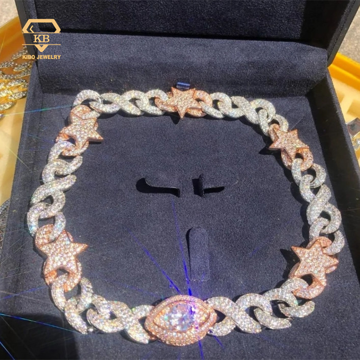Hiphop Two Tone S925 Sterling Silver Infinity Star Evil Eyes Charms VVS D Color Moissanite Diamond Cuban Link Chain