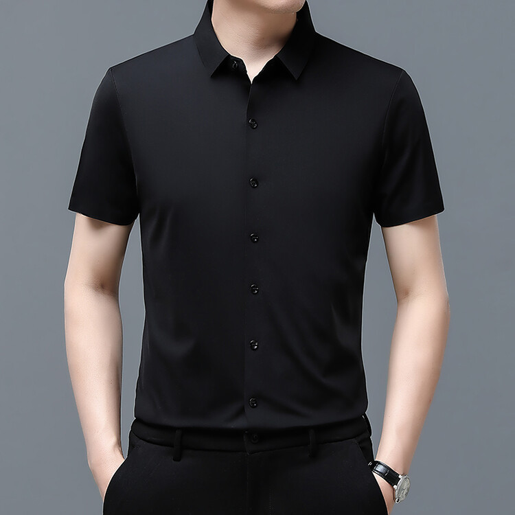 Ice-Silk Short-Sleeve Shirt for Men New Arrival Solid Color Non-Iron Men s Wear Lightweight Summer Short Sleeve Mulberry Silk Dad Casual Shirt