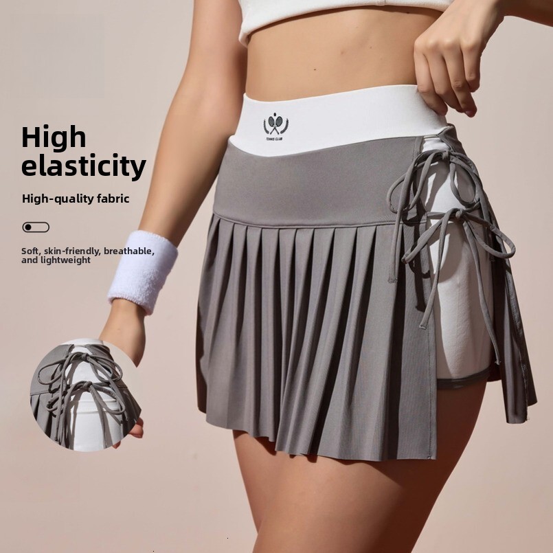 Summer Sports Yoga Shorts for Women, Anti-Exposure Outdoor Shorts, Breathable Running Skirt, Fake Two-Piece Pleated Skirt