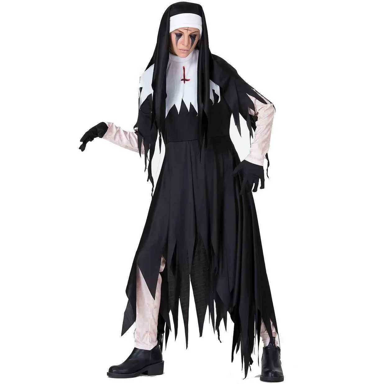 SXXXL Halloween Zombie Nun Costume Vampire Horror Bloody Reaper Cross Serrated Nun Skirt L250918