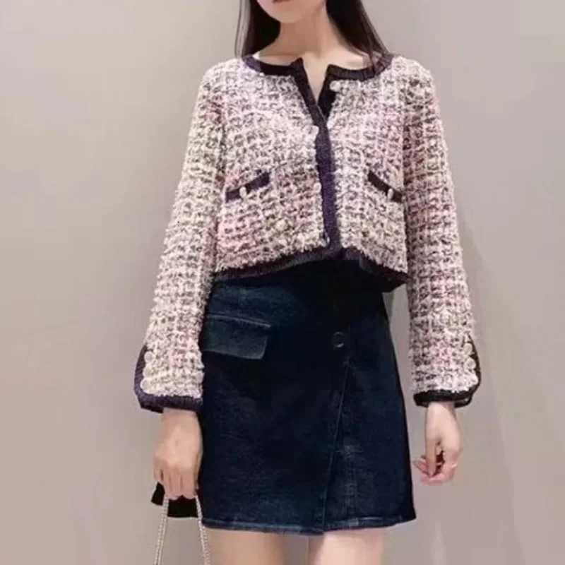 Japan Tweed Women 2025 Outerwears Oneck Long Sleeve Chaquetas Mujer Small Fragrance Jacket Sweet Jackets Autumn New Ropa Z250918