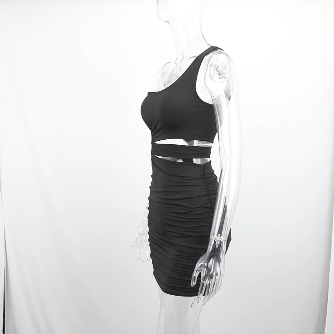 TB151 one-shoulder mini dress with hollowed-out hips