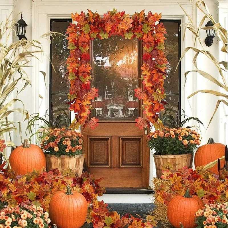 2M Artificial Maple Leaf Garland Thanksgiving Christmas Hanging Wall Decor Fake Fallen Leaves Autumn Decor Rattan Wedding Props C250919