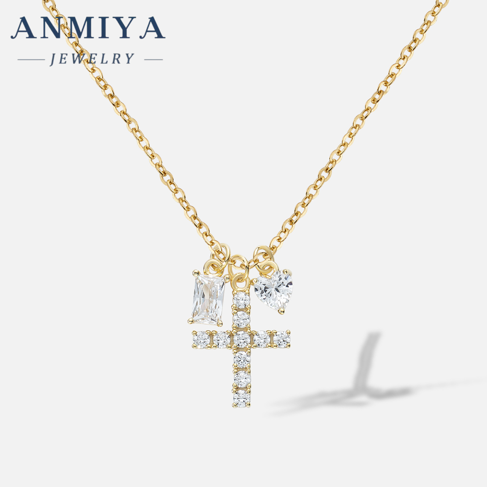 New Arrival 18K Gold Plated 925 Silver Necklace with Zircon Cross Pendant Trendy Link Chain Perfect Gift for Parties