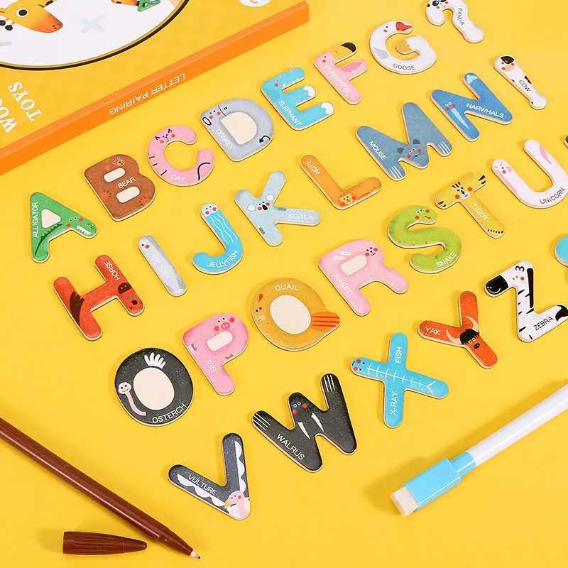 Montessori Wooden 26Pcs Magnetic English Letters Board Game Alphabets Languages Learning Book Educational Toy for Children Gifts C251204