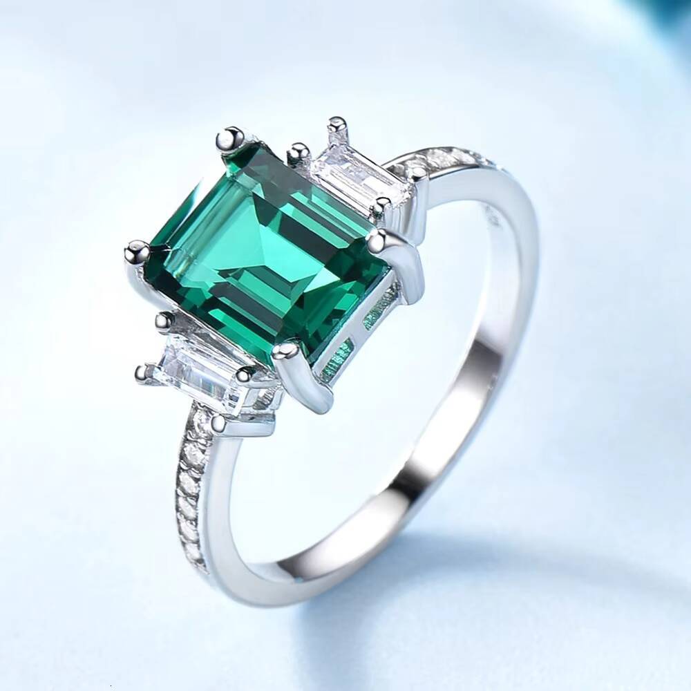 79MM Green Nano Emerald Cut Engagement Ring New 925 Sterling Silver Jewelry Diamond Classic for Weddings Parties Unisex