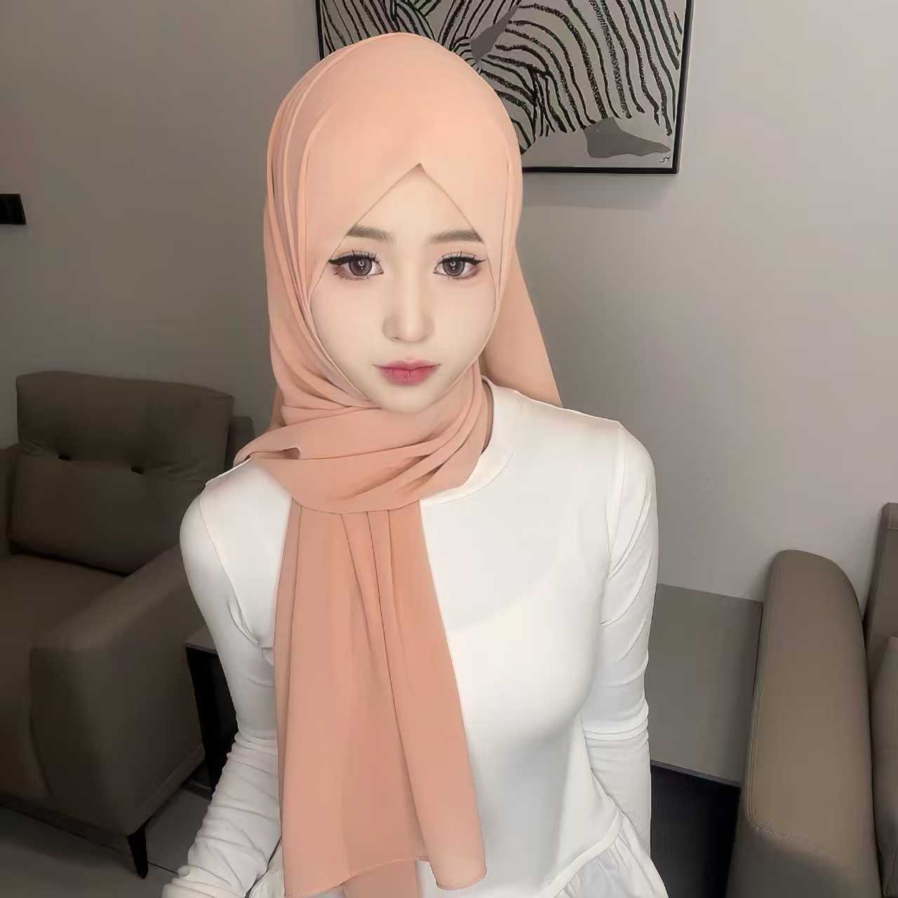 T1789 Classic Solid Color Pearl Chiffon Scarf, Elegant and Stylish Women's Scarf