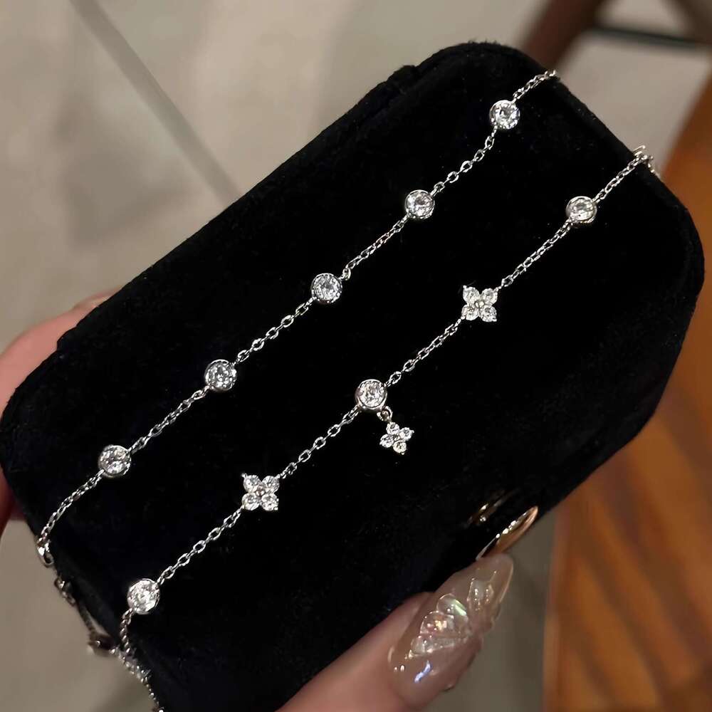 Real Gold Plated Zircon Flower Korean Style Simple High-end Feel Bracelet Niche Temperament Versatile Jewelry for Women