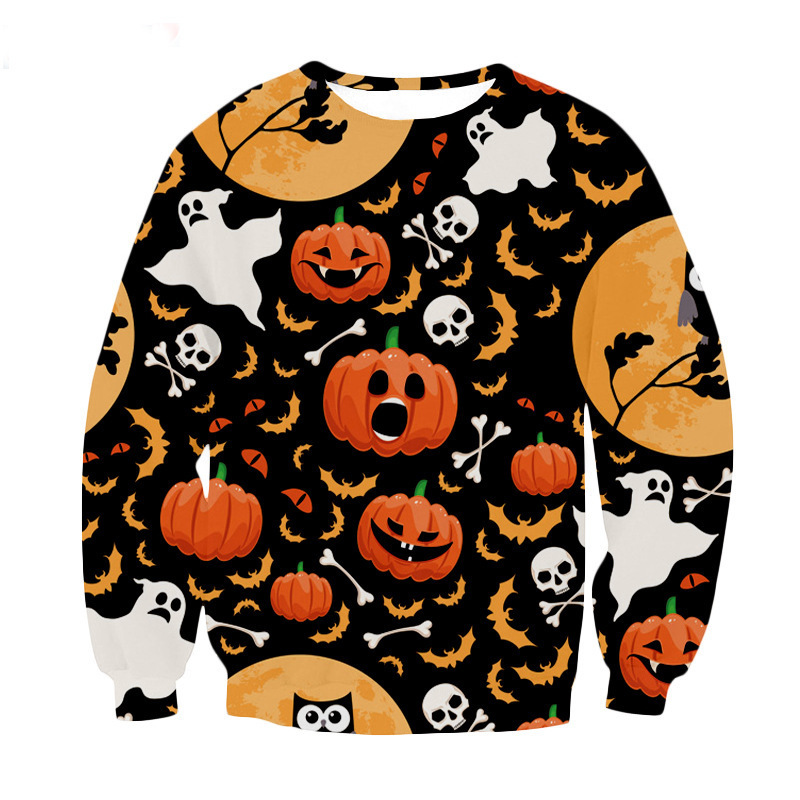 Men's Sweaters Oversized Sweater Halloween Print Knit Long Sleeve Pullover Casual Ghost And Jack-O-Lantern Pattern