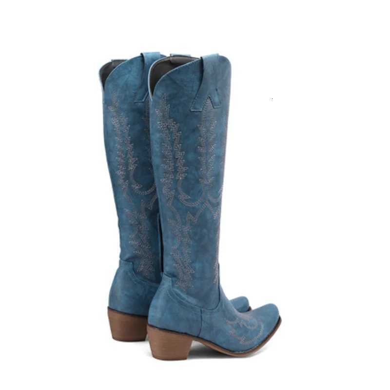 2025 Winter Embroidered Wide Knee High Boots Women Pointed Toe High Heels Long Boot Designer Red White Western Cowboy Boots W250919 - view 6
