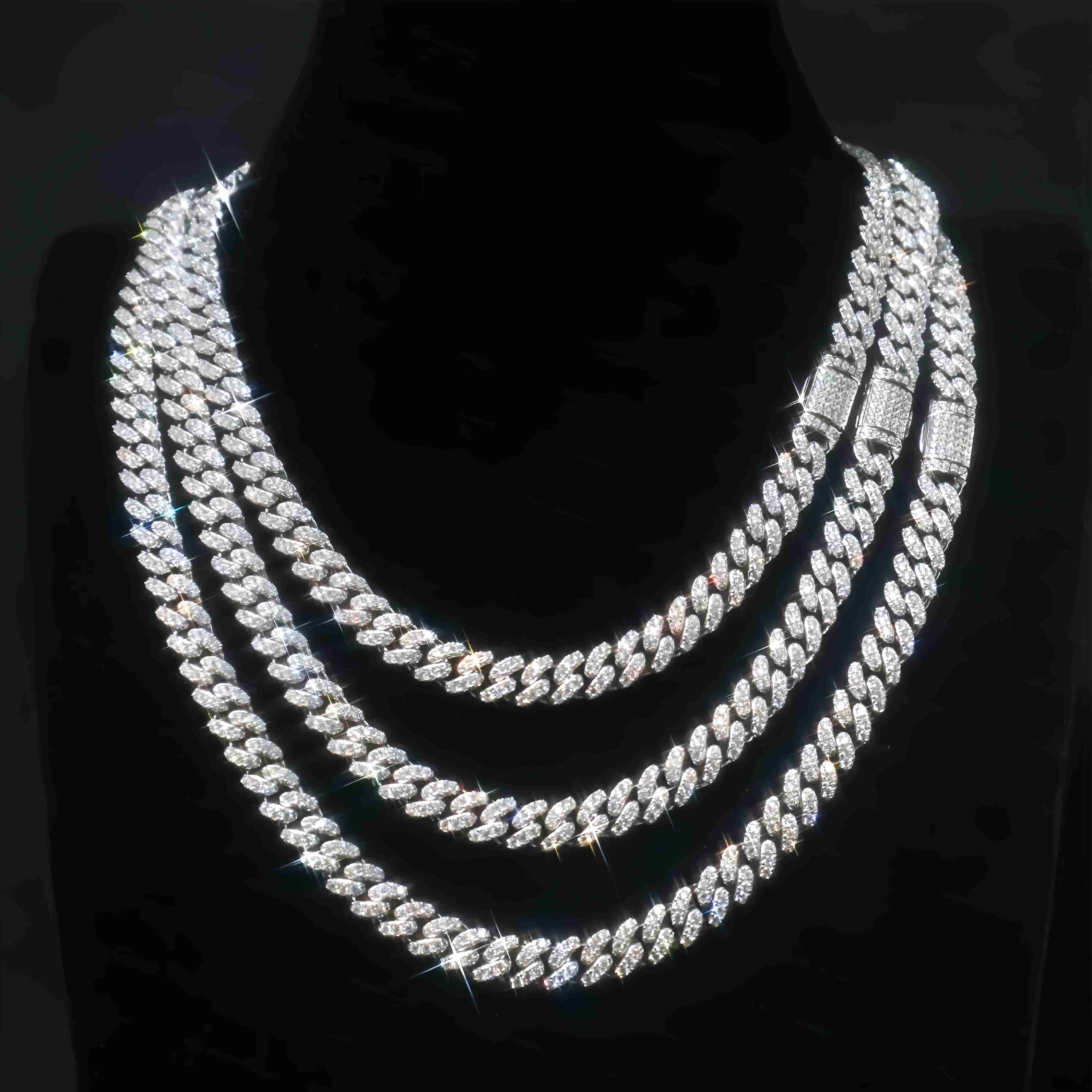 Iced 12mm Moissanite Miami Cuba Chain Cuba Diamond Tester 925 Silver HipHop Rapper Style Miami Cuban Chain Premium Gift Box