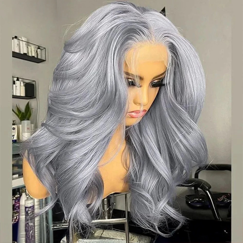 613 Silver Gray Colored Wig 13x6 Lace Human Hair Body Wave Wig 200% Density Pre-Cut 100% Brazilian Wig Without Glue Wig For Wowen