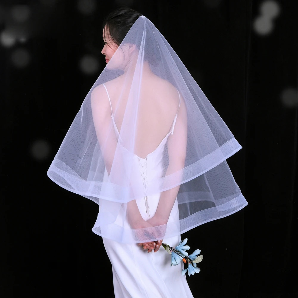Wedding Bride Headdress Full Of Romantic Church Wedding Style Ladies White TwoLayer Gauze Fingertip Veil 250918