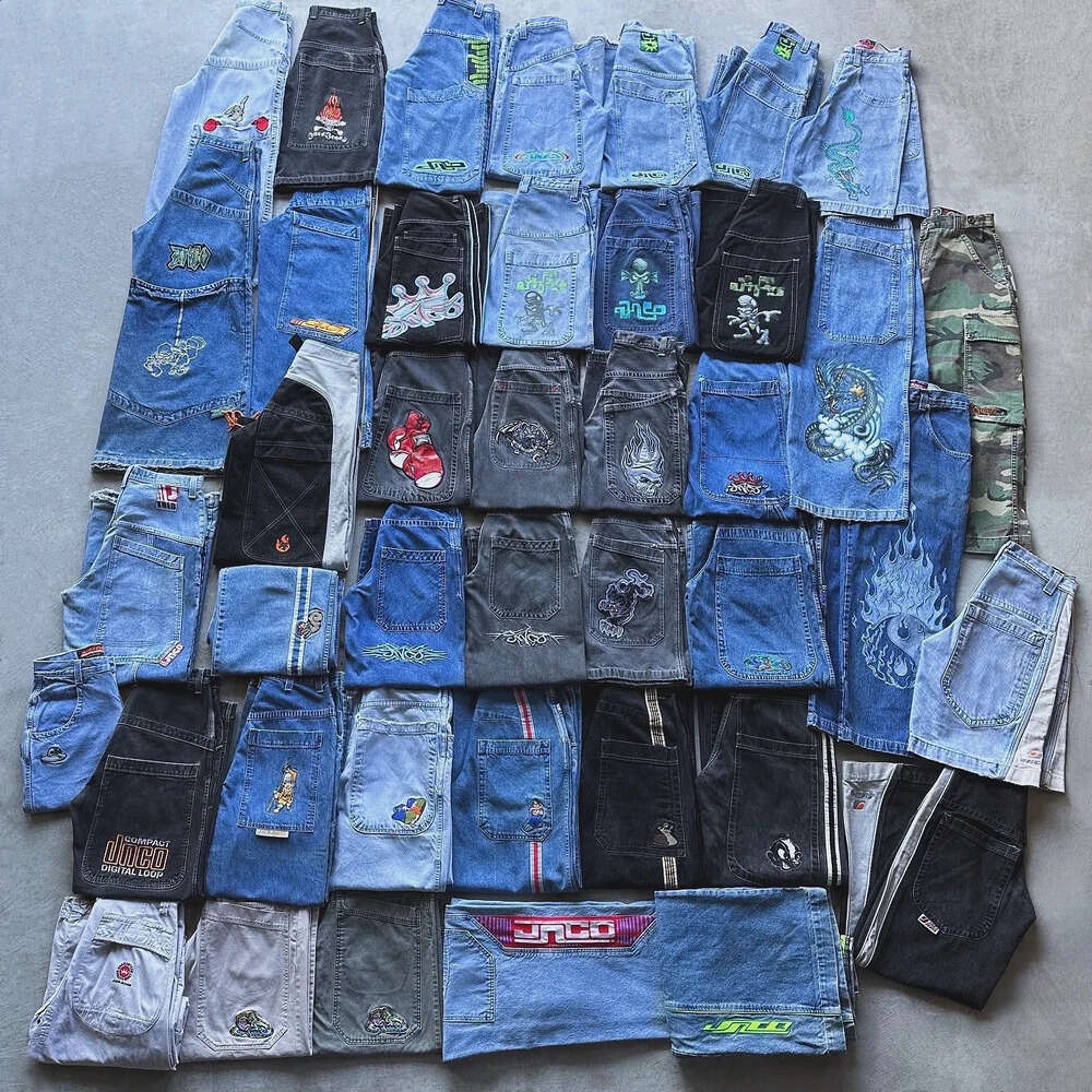 Jnco Jeans Harajuku Gothic Graphic Printed Hip Hop Streetwear Y2k JNCOS Jorts Mens Designer Vintage Washed Over Knee Denim Shorts Baggy Straight Skateboard Pant