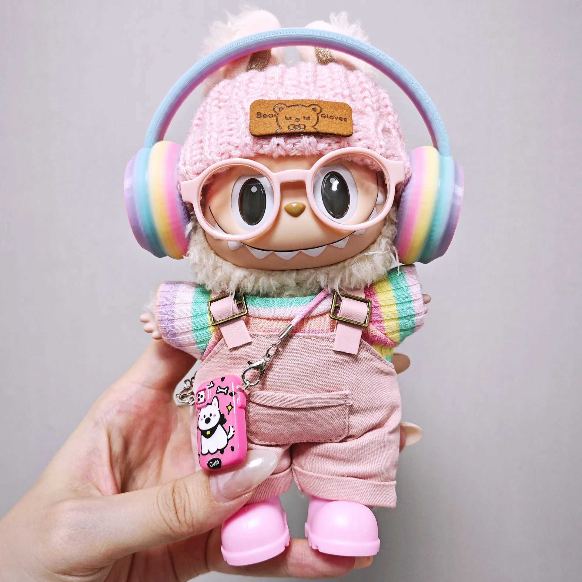 Pink Cargo Pants Rainbow Headphones Fivepiece Set Labubu Clothes Trendy Outfit New Labubu Accessories for Going Out no Doll C250919