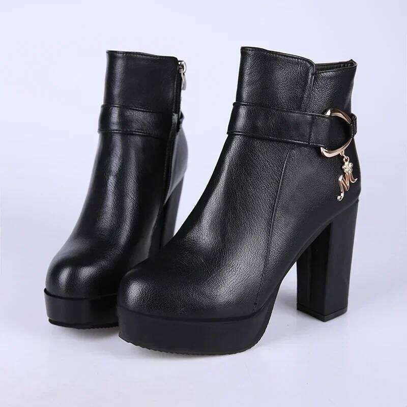 Fashion 2025 Women's High Autumn Winter Chunky Heel Platform Shoes Side Zippers Ankle Boots Plus Size 33-42