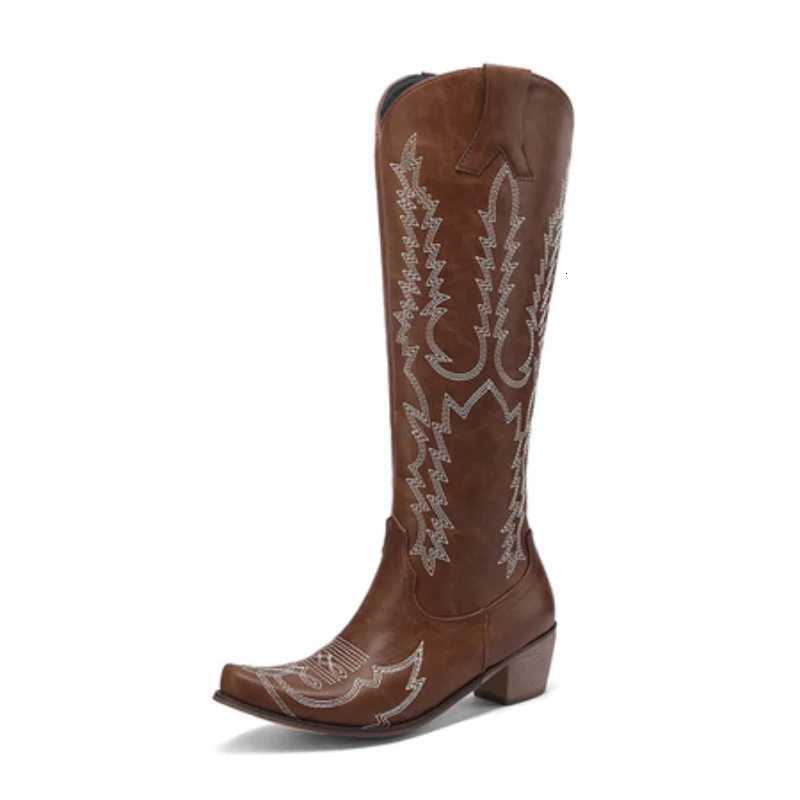 2025 Winter Embroidered Wide Knee High Boots Women Pointed Toe High Heels Long Boot Designer Red White Western Cowboy Boots W250919 - view 5