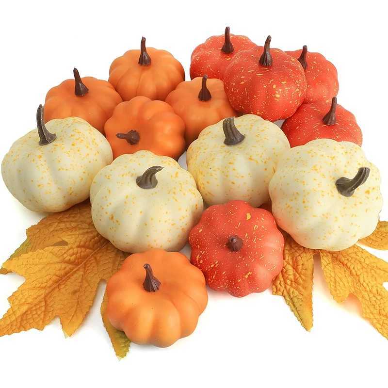 10CM 12Pcs Artificial Mini Foam Pumpkin Decoration Autumn Pumpkin Maple leaf DIY Craft Home Room Halloween Thanksgiving Decor C250919