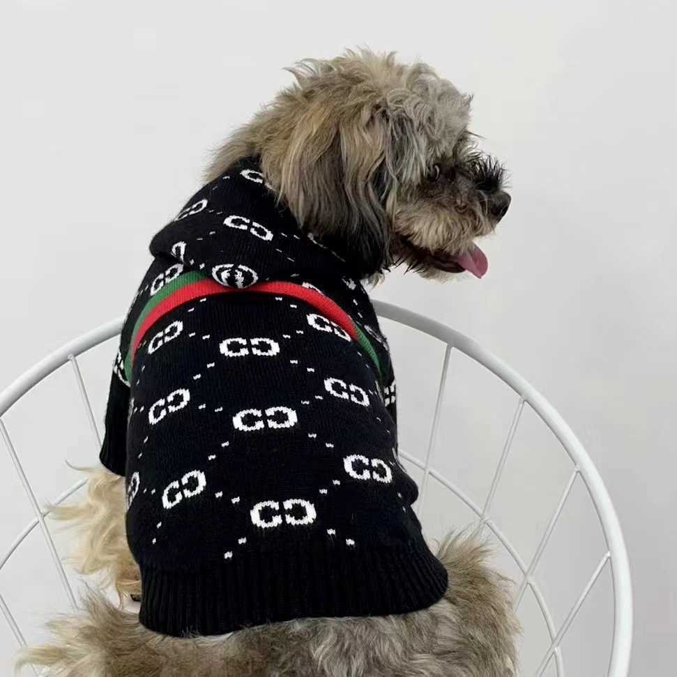 2022 Pet OnePiece Hooded Autumn Winter Dog Schnauzer Cat Knitted Clothes Teddy Thickened Warm S25911