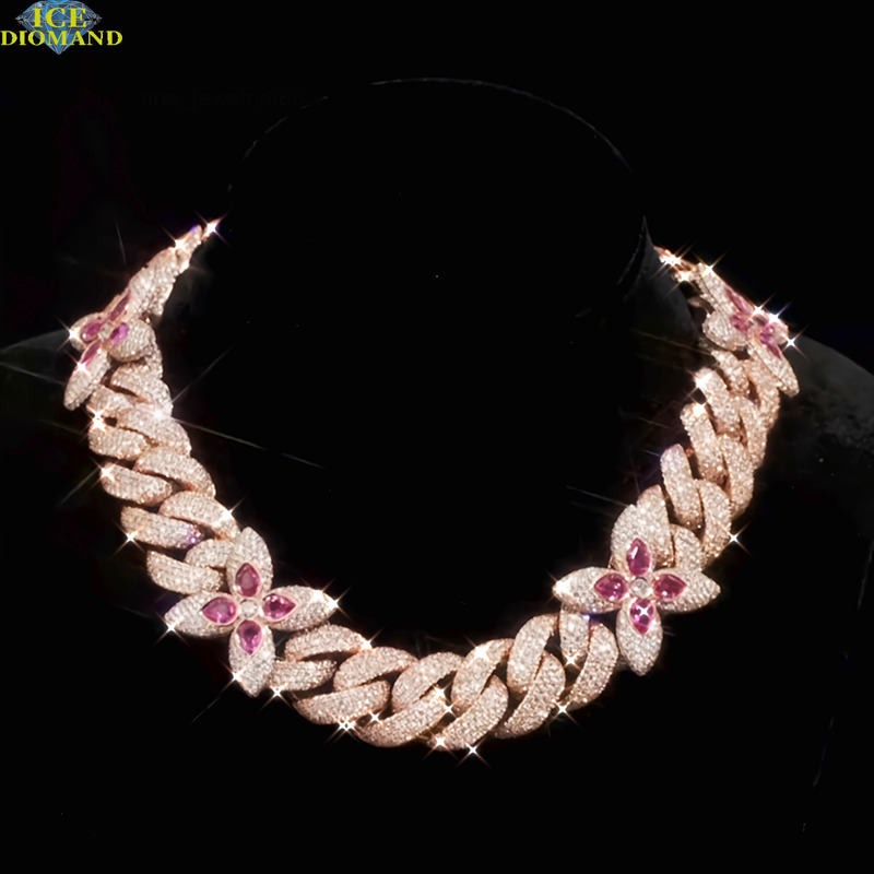 Customized Trend Cuban Chain Iced Out Silver Iced Out 5rows 6rows VVS Moissanite Diamond Chain Link for Men Women Hiphop Jewelry