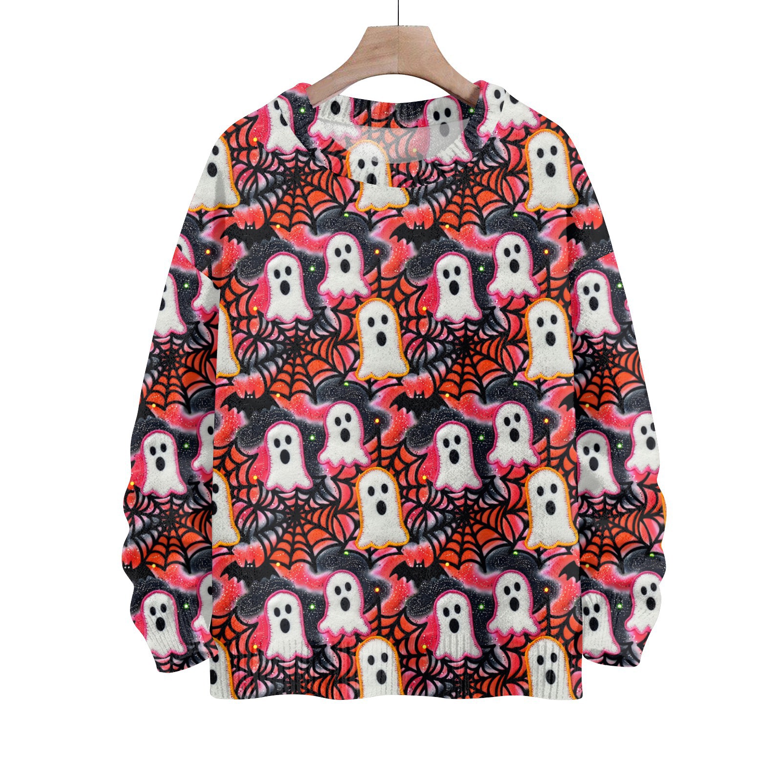 Men's Sweaters Oversized Sweater Halloween Print Knit Long Sleeve Pullover Casual Ghost And Jack-O-Lantern Pattern