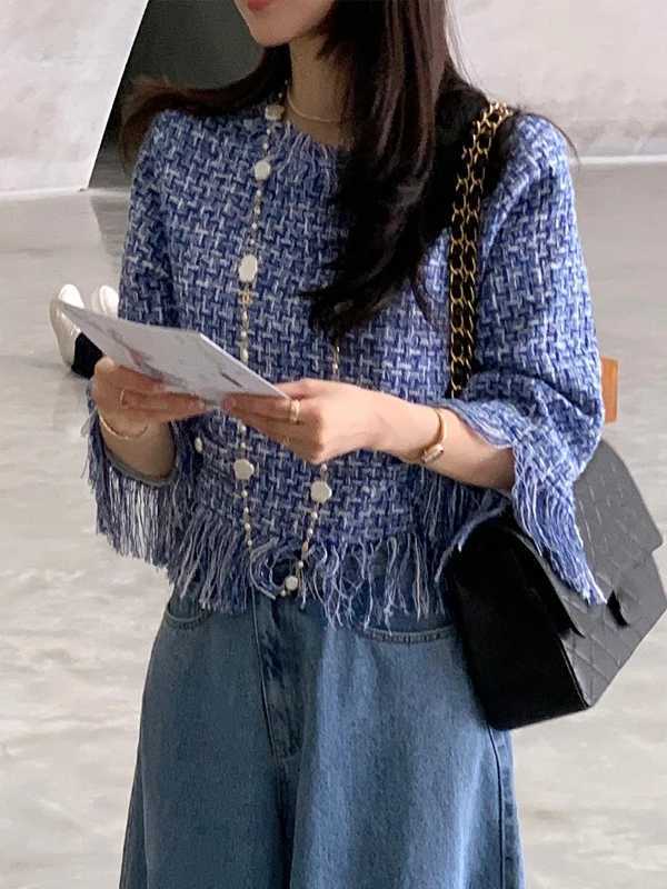 French Sle Fringed Tweed Womens ort Coat Sweet Youthful Autumn New Knitted Cardigan Small Fraance Sle Outerwear Z250918