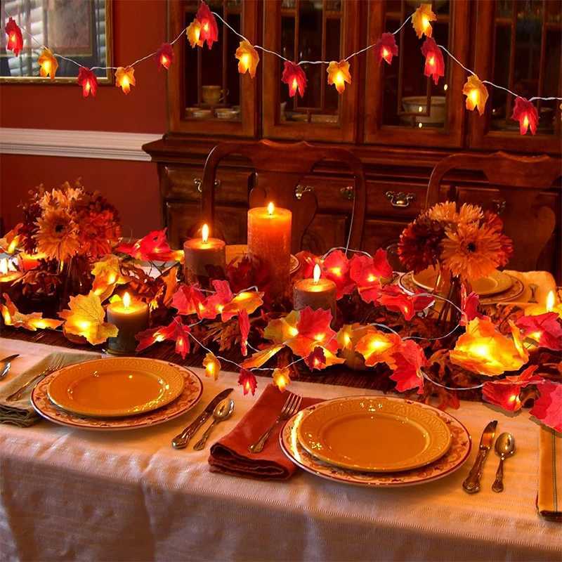 100Pcs Random Color Autumn Artificial Maple Leaf 2M 20LED Light String Garland Thanksgiving for Family Harvest Halloween Decor C250919