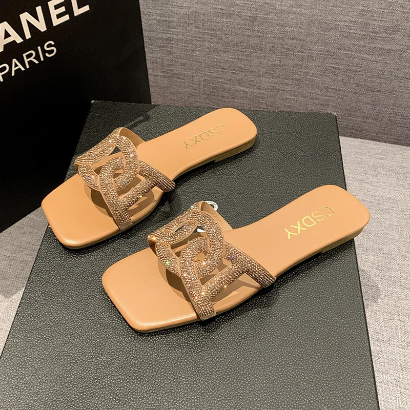 Summer Sandals for Women Flat Sandal Sparkle Rhinestone Slide Trendy Womens Beach Sparkly Dressy Slip on Bling Casual Shoes 250918