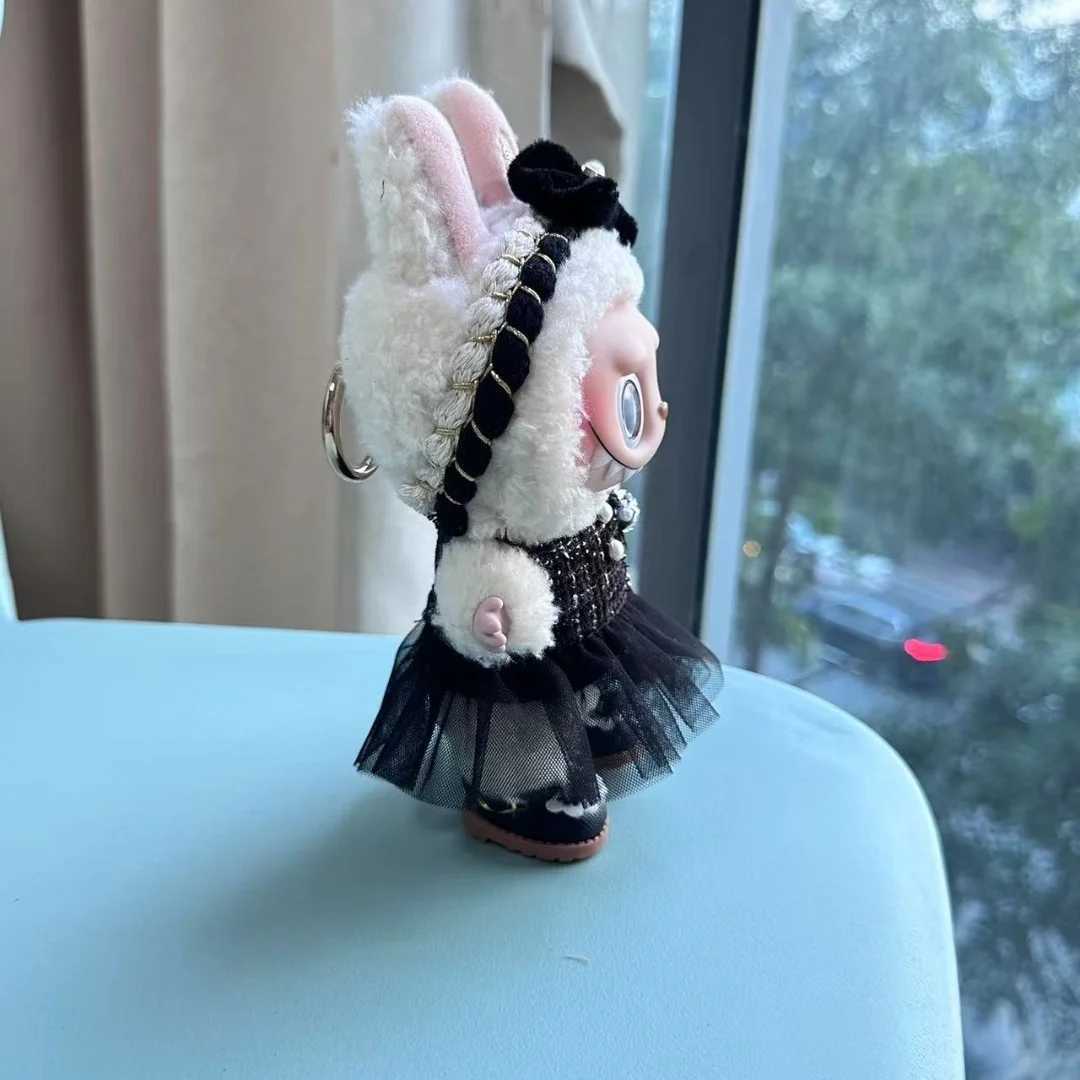 Clothes For Labubu 17cm The Monster Dolls Outfit Accessories Clothing DIY Kids Gift Black Camellia Dress Shoes HighQuality C250919