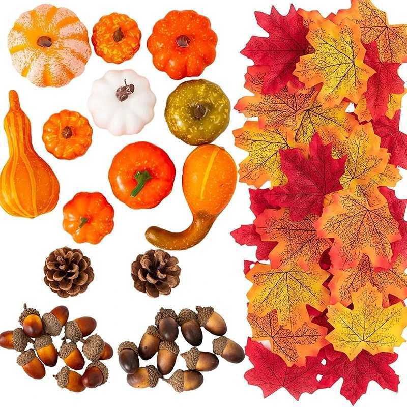 50pcs Simulation Mini Pumpkins Maple Leaves Set Ornament Halloween Thanksgiving Day Home Cabinets Decoration Party DIY Supplies C250919