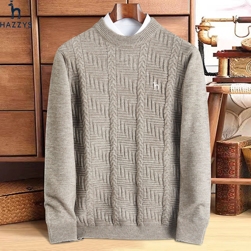 Elegant Warmth: Hagi's Premium Men's Woolen Overlayer Jacket Featuring Intricate Hand-Knit Pattern