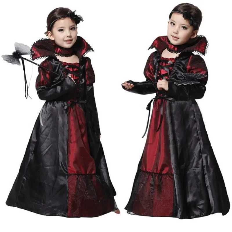 Girls and Boys Red Vampire Kids Costumes Kids Halloween Carnival Party Prom Gown Ghost Bride Gothic Cosplay Children Clothing L250918