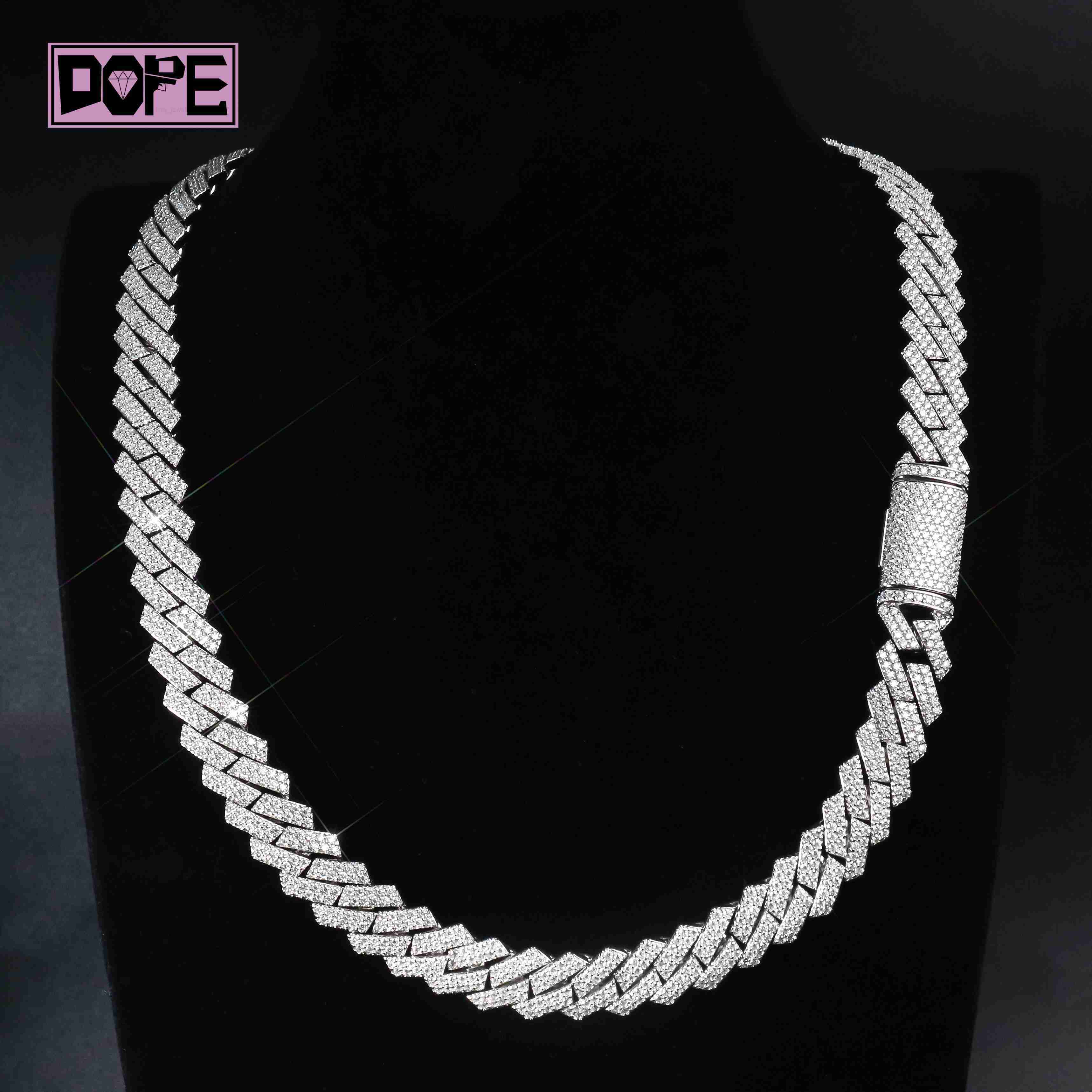 FaMoissaniteory Price Cuban Link Chain15MM Silver 925 GRA Certificate Vvs Iced Out Moissanite Cuban Chain