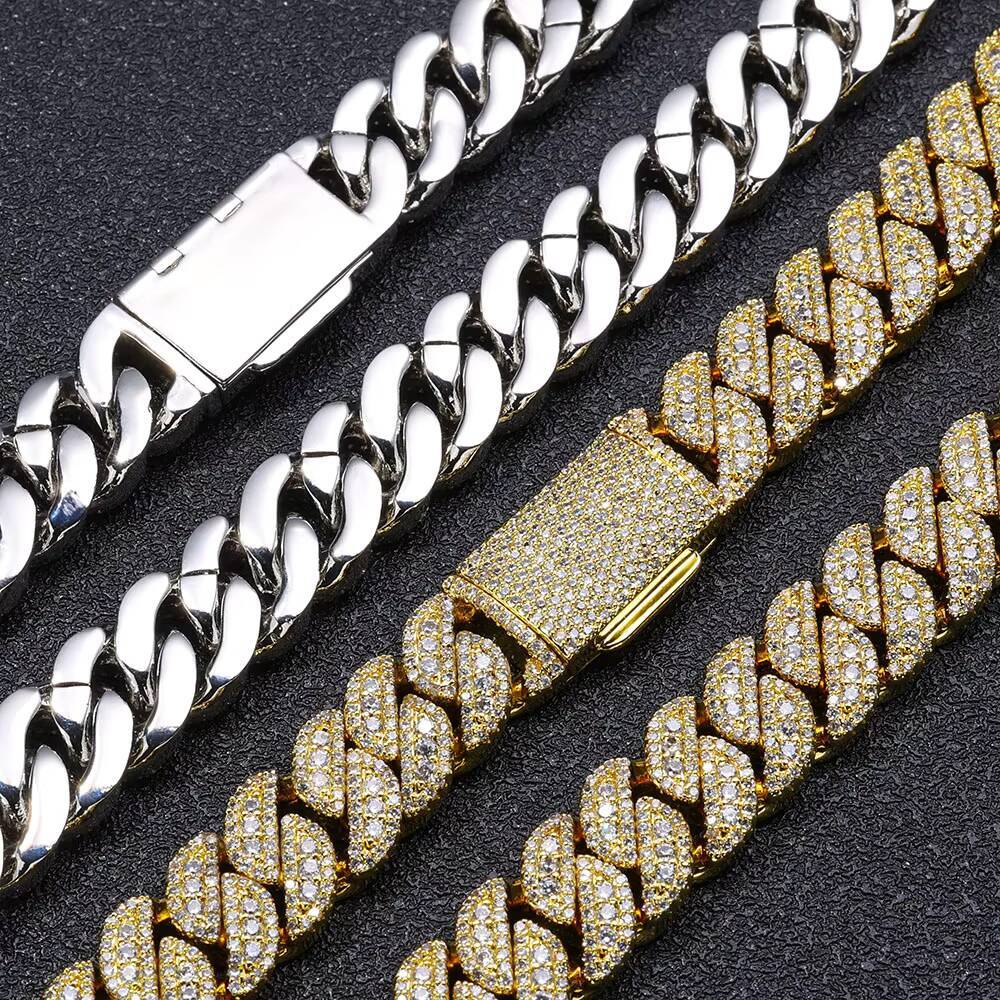 NUOYA 14MM Silver Plated Cuban Link Bracelet Iced Out Diamonds Bling Hip Hop Jewelry Gift for Unisex Luxury Miami Cuban Chain