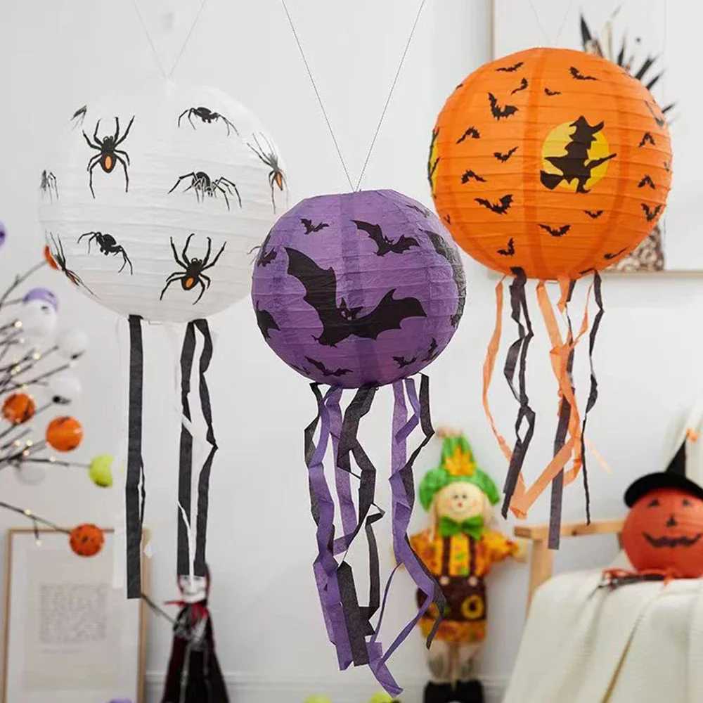 Runtow 5pcs 25cm Halloween Paper Lanterns Pumpkin Spider Bat Skeleton Lantern for Halloween Party Decor Not Include Light C250919
