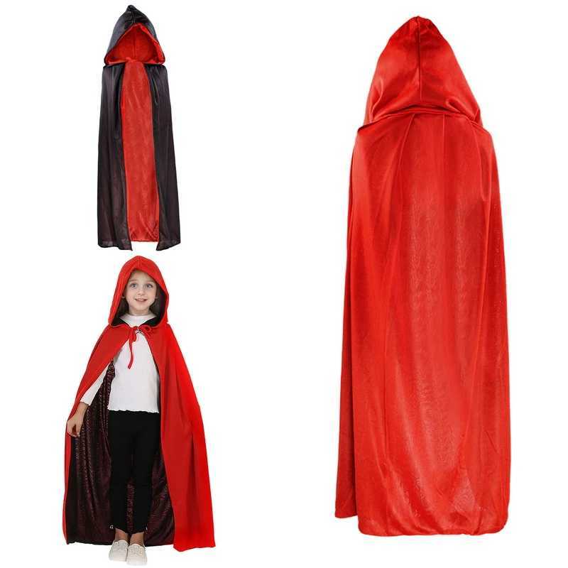 Unisex Child Adult Halloween Black Red Reversible Hooded Cloak Vampire Capes Party Costumes L250918