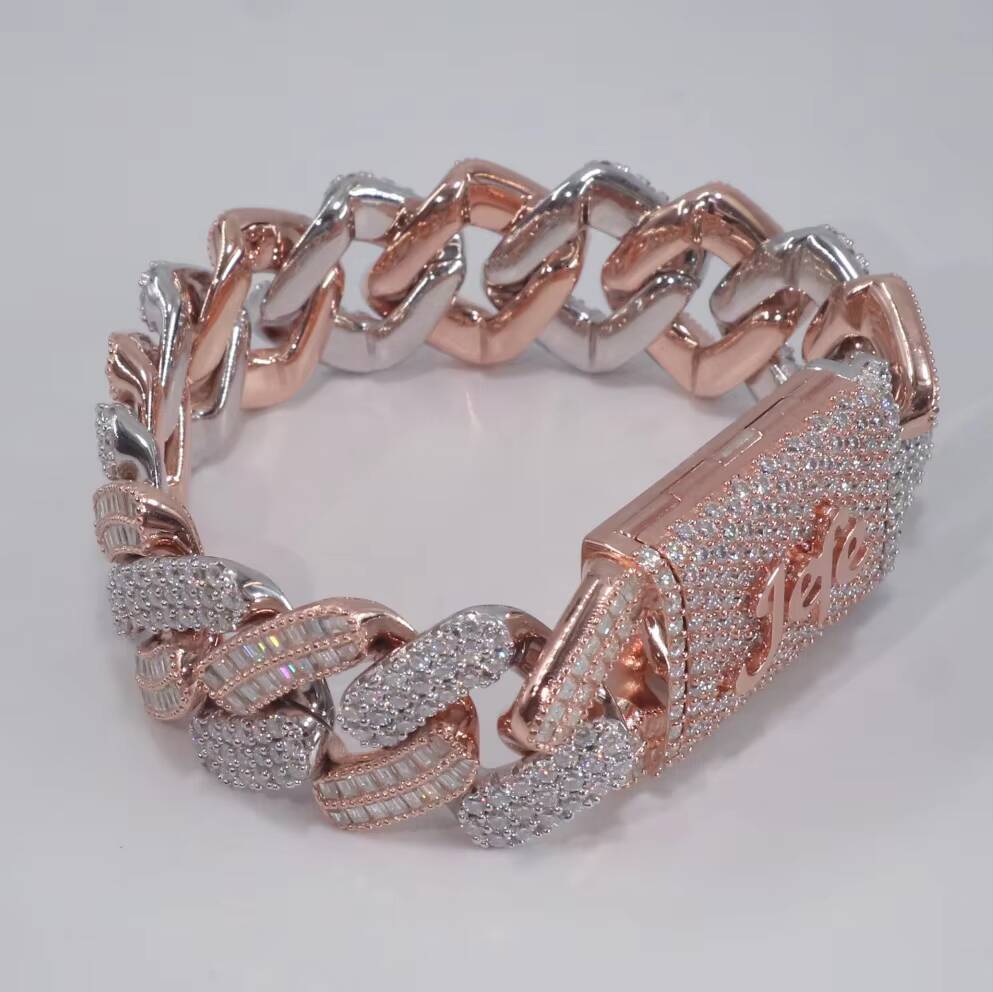 Iced Out 12mm VVS Moissanite Bracelet Hiphop 925 Silver Bezel Set Men Buss Down Moissanite Cuban Bracelet