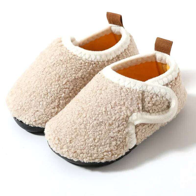 Pantuflas Child Slippers Solid Warm Kid Winter Home Boy Girl Plush Floor Indoor Soft Sole Anti-slip Cotton Shoe