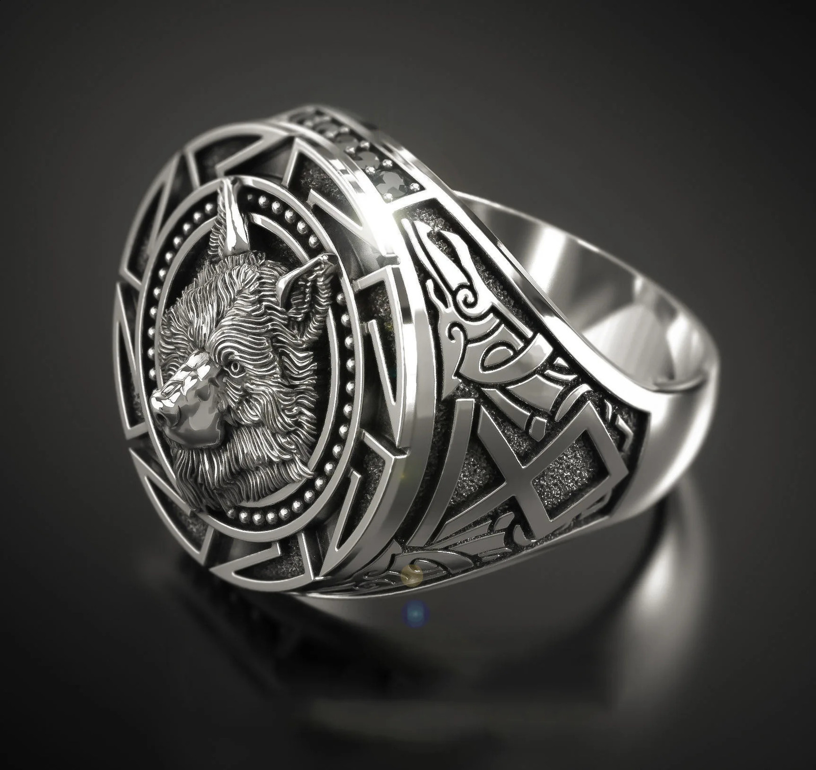925 Sterling Silver Ring Retro Wolf Totem Thai Warrior Head Mens 250919