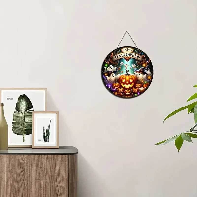 2PCS Halloween Wooden Signs Elegant Round Plaques with Pumpkins Ghosts Bats Perfect Wall Decor for Home Garden C250919