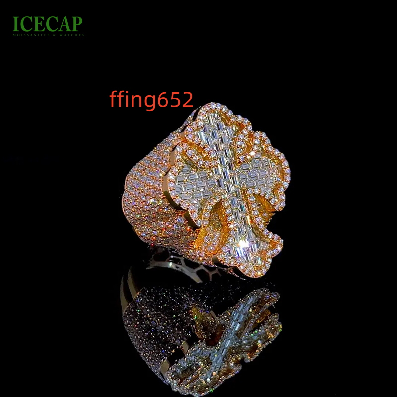Designer Mens Cross Hand Ring Set Fine Jewelry Rose Gold Plated 925 Sterling Silver Custom VVS Moissanite Diamond Ring