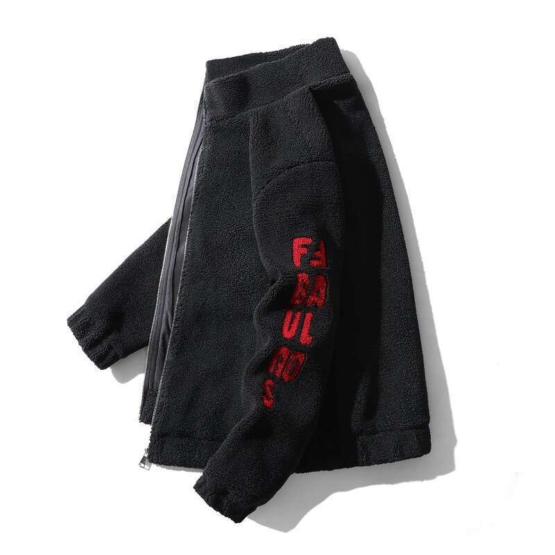 Stand Collar Large Letter Embroidery Lamb Wool Men Winter Thickened Warm Youth Casual Coat Cotton Padded Jacket Trendy