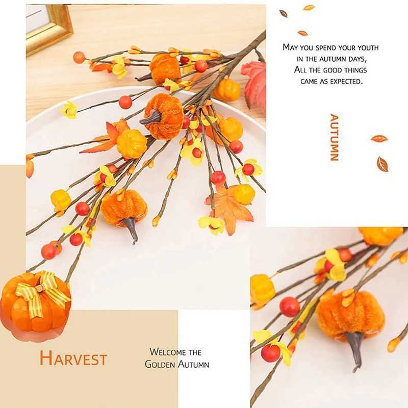 Thanksgiving Simulated Berry Pumpkin Branch Maple Leaves Picks Home Decor Faux Fall Autumn Leaf Adorn Paper Stem Home Decoration C250919