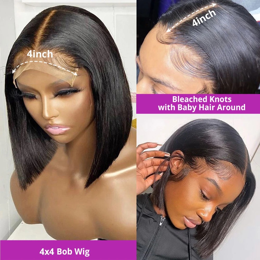 13x6 HD Transparent Lace Frontal Wigs Bob Wig Glueless Wig Human Hair Straight Full Frontal Wig 250% Density Pre Cut Short Bob Wig for Women